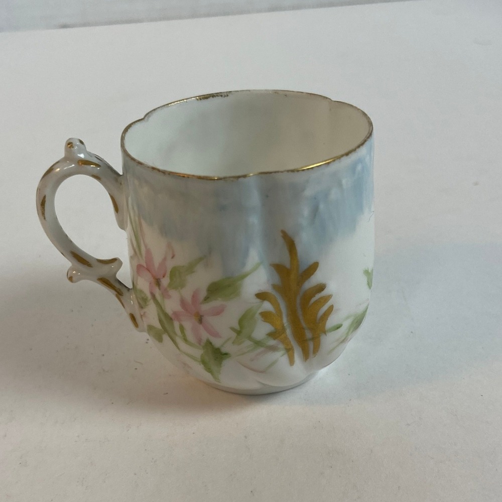 Antique M Redon Limoges France Demitasse Cup Hand Painted Floral Gold Gilt 1894